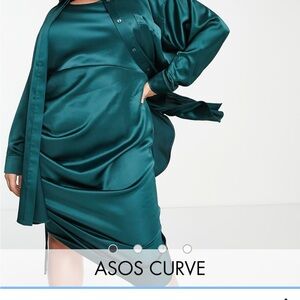 ASOS DESIGN Curve oversized shirt in teal satin - part of a set